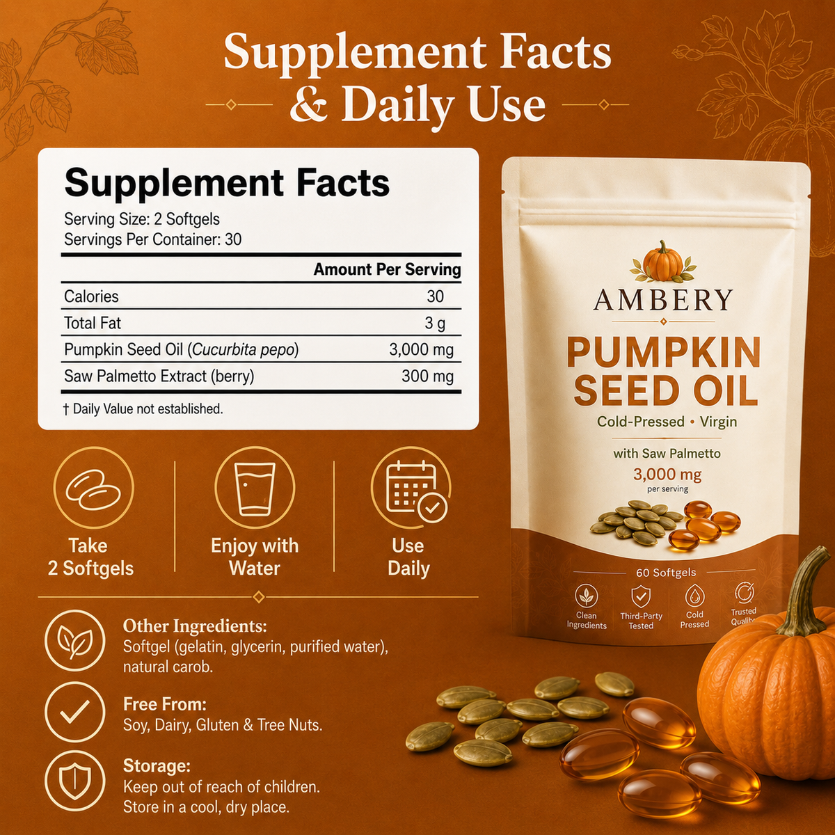 Ambery Pumpkin Seed Oil Softgels